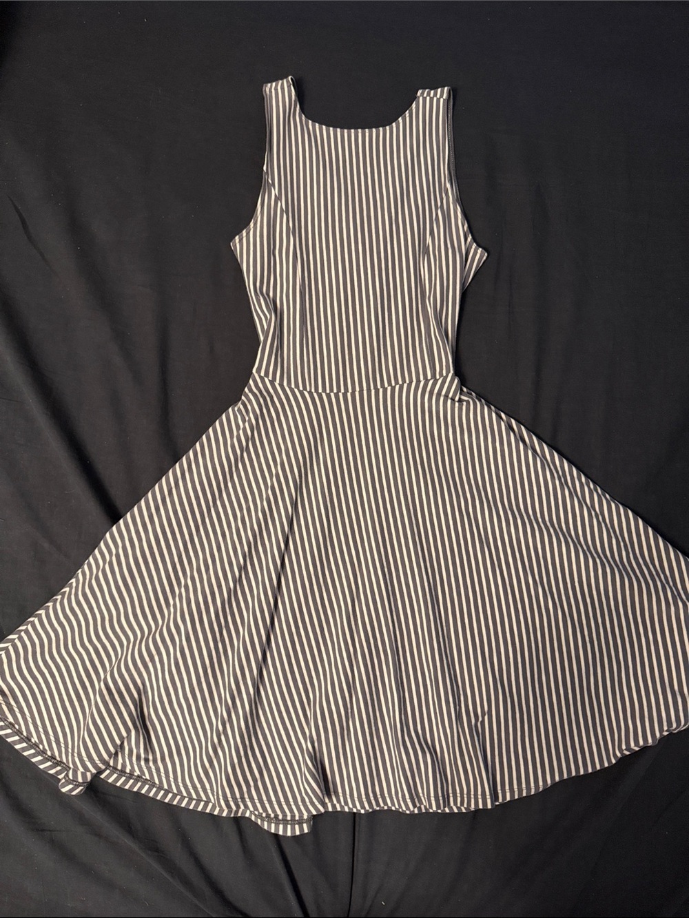 Hollister Striped Grey and White Sleeveless Swing Mini Dress